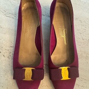 Salvatore Ferragamo Women's Magenta Suede Flats with Gold Accent